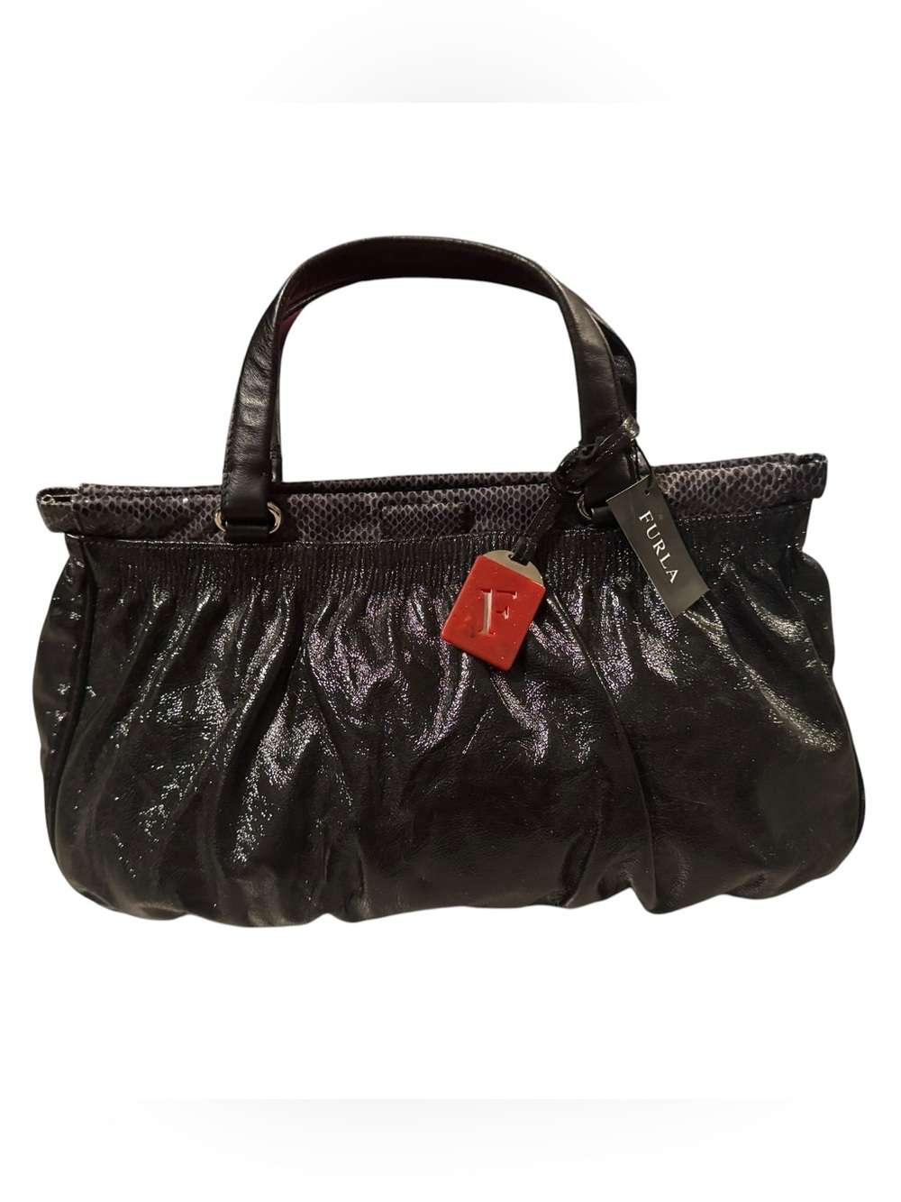 Furla Black Patent Leather Top-Handle Bag NWT